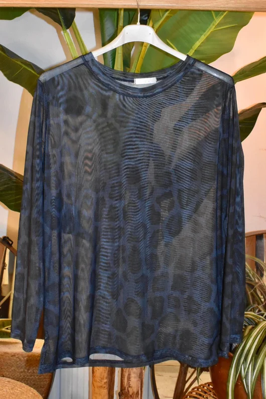 Bobby Mesh Layering Top Aliyah Leopard Navy